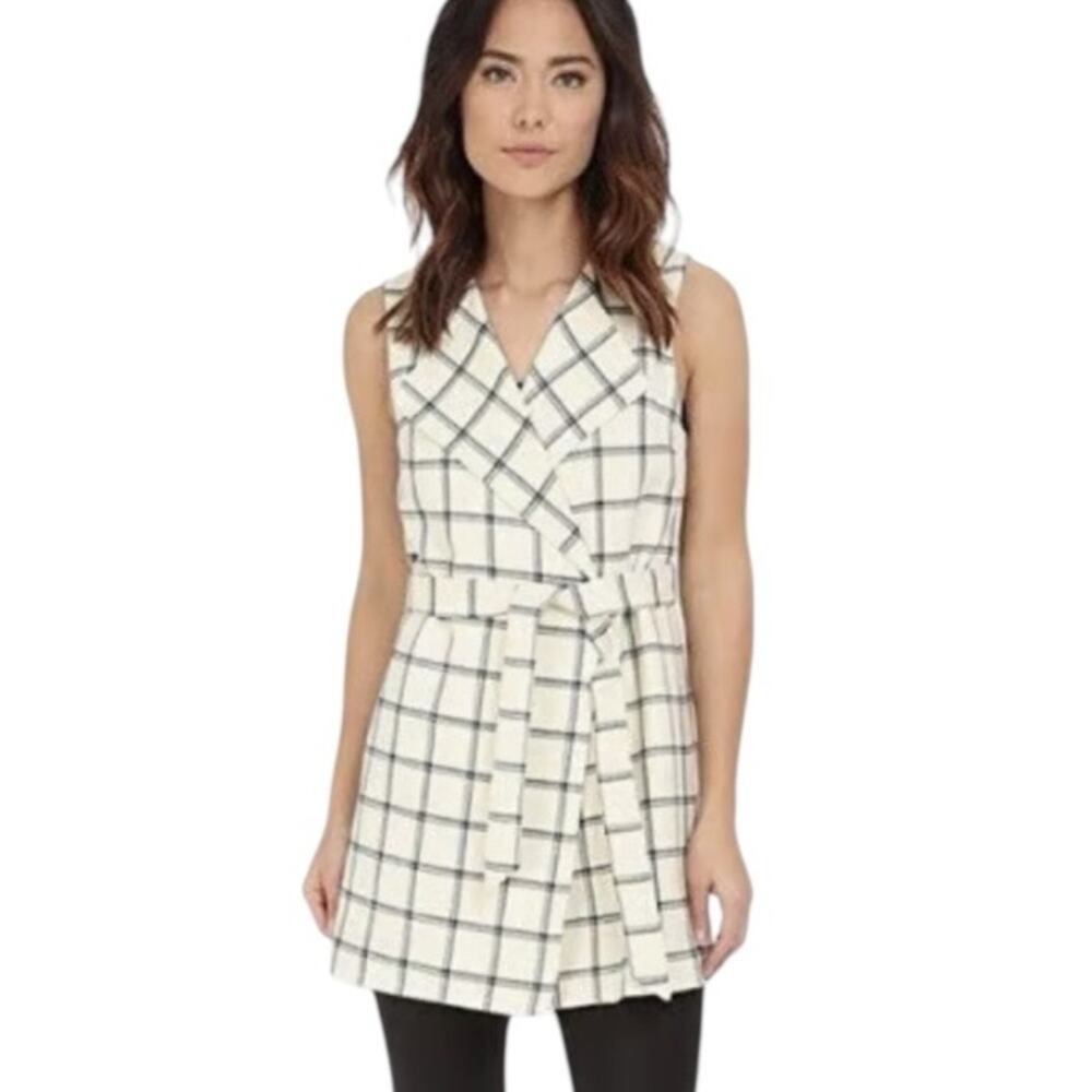 Pendleton Darcy Windowpane Plaid Virgin Wool Wrap Sleeveless Vest W1635 Sz M